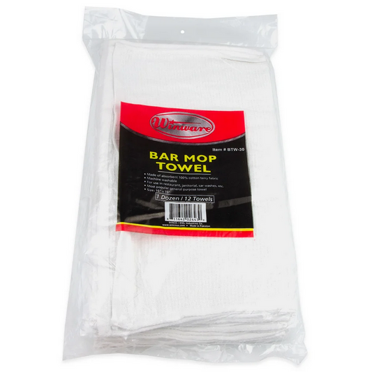 WINCO - Paño de Algodón Blanco para Bar y Cocina 16" x 19" (40.6 x 48.3 cm) | BTW-30