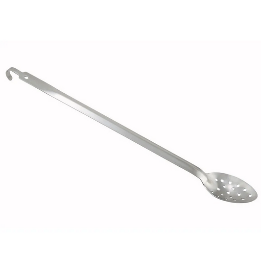 WINCO - Cuchara Perforada Profesional 21" (53.3 cm) con Gancho de Acero Inoxidable | BHKP-21