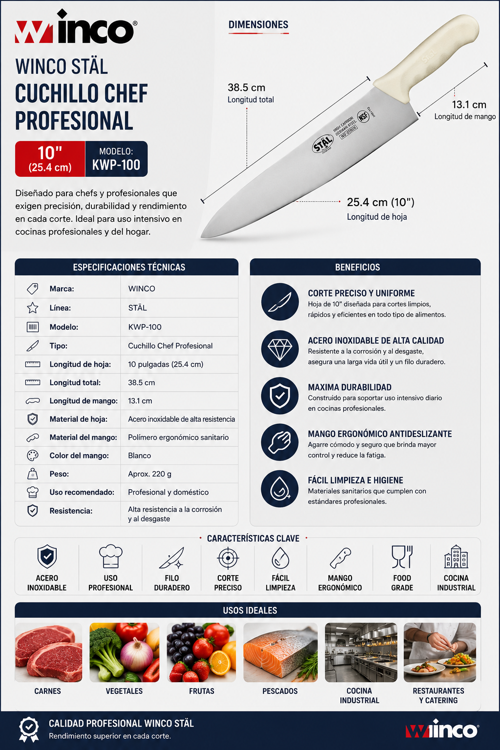WINCO - Cuchillo Chef Profesional de 10