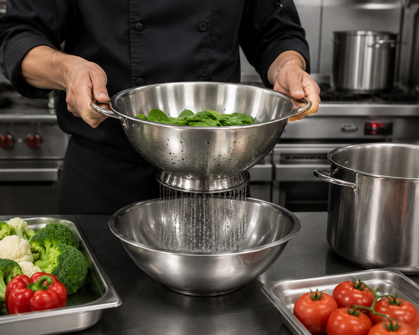 WINCO - Colador Profesional de Acero Inoxidable 8 Qt con Diámetro de 14