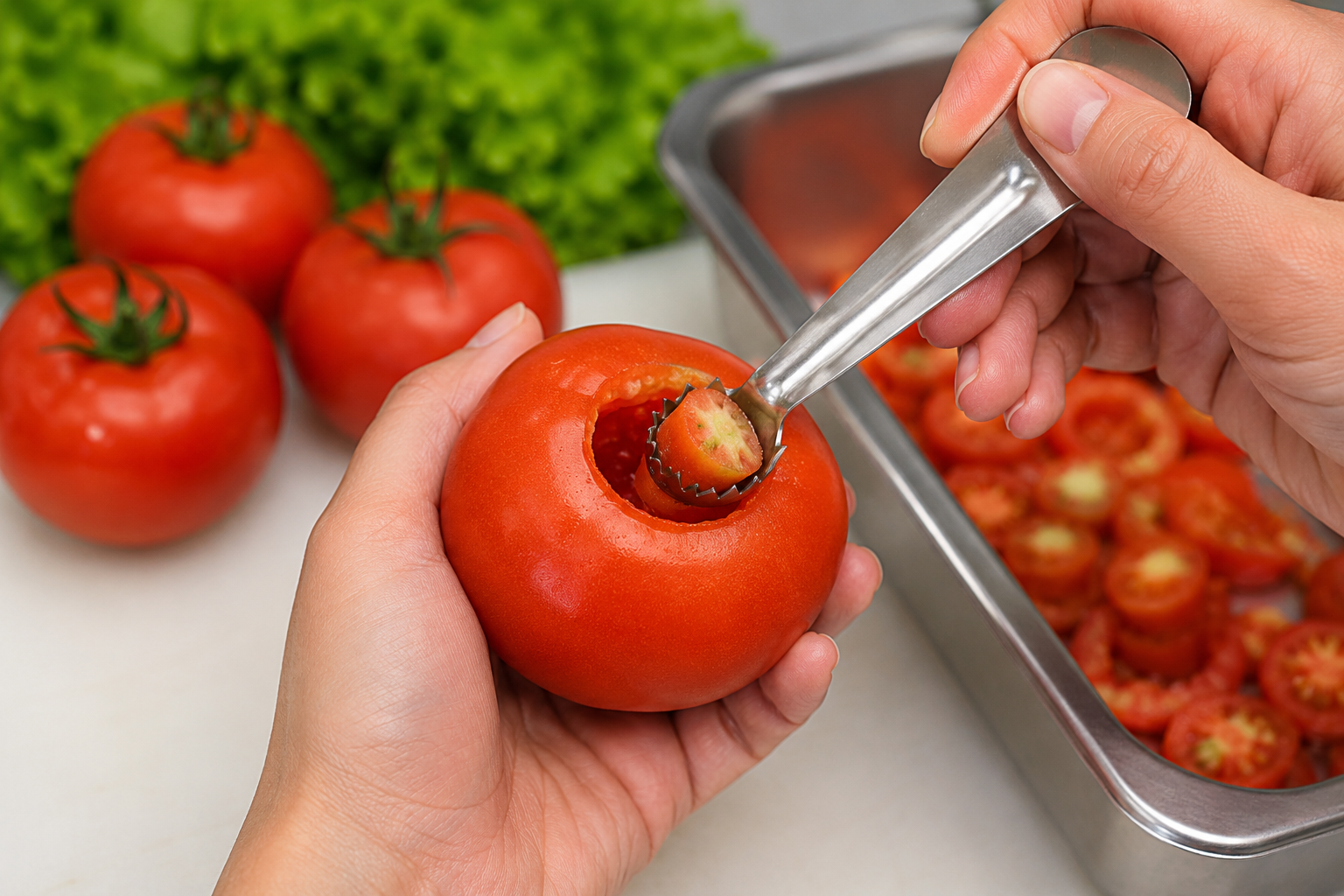 WINCO - Extractor Profesional de Corazón para Tomate en Acero Inoxidable | TSC-2