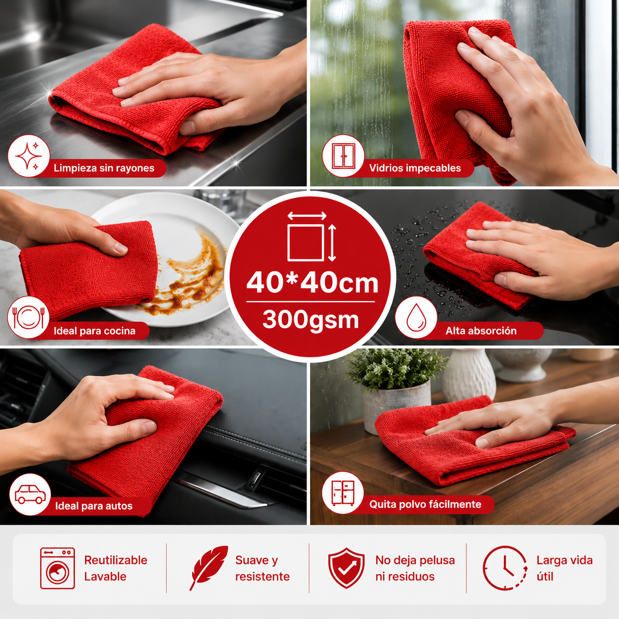 Paño / Toalla de Microfibra Rojo
