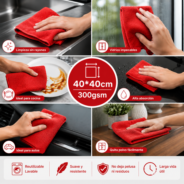 Paño / Toalla de Microfibra Rojo