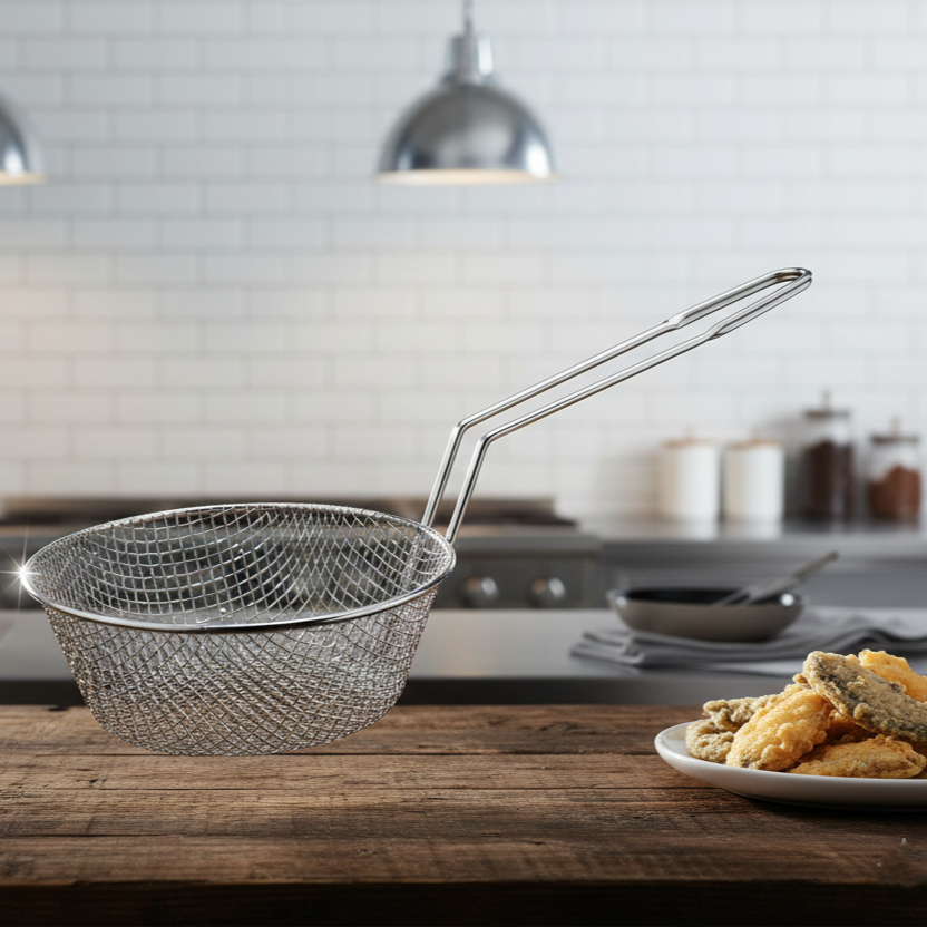 WINCO - Cesta Culinaria de Malla Gruesa en Acero Inoxidable - 25.4 cm (10