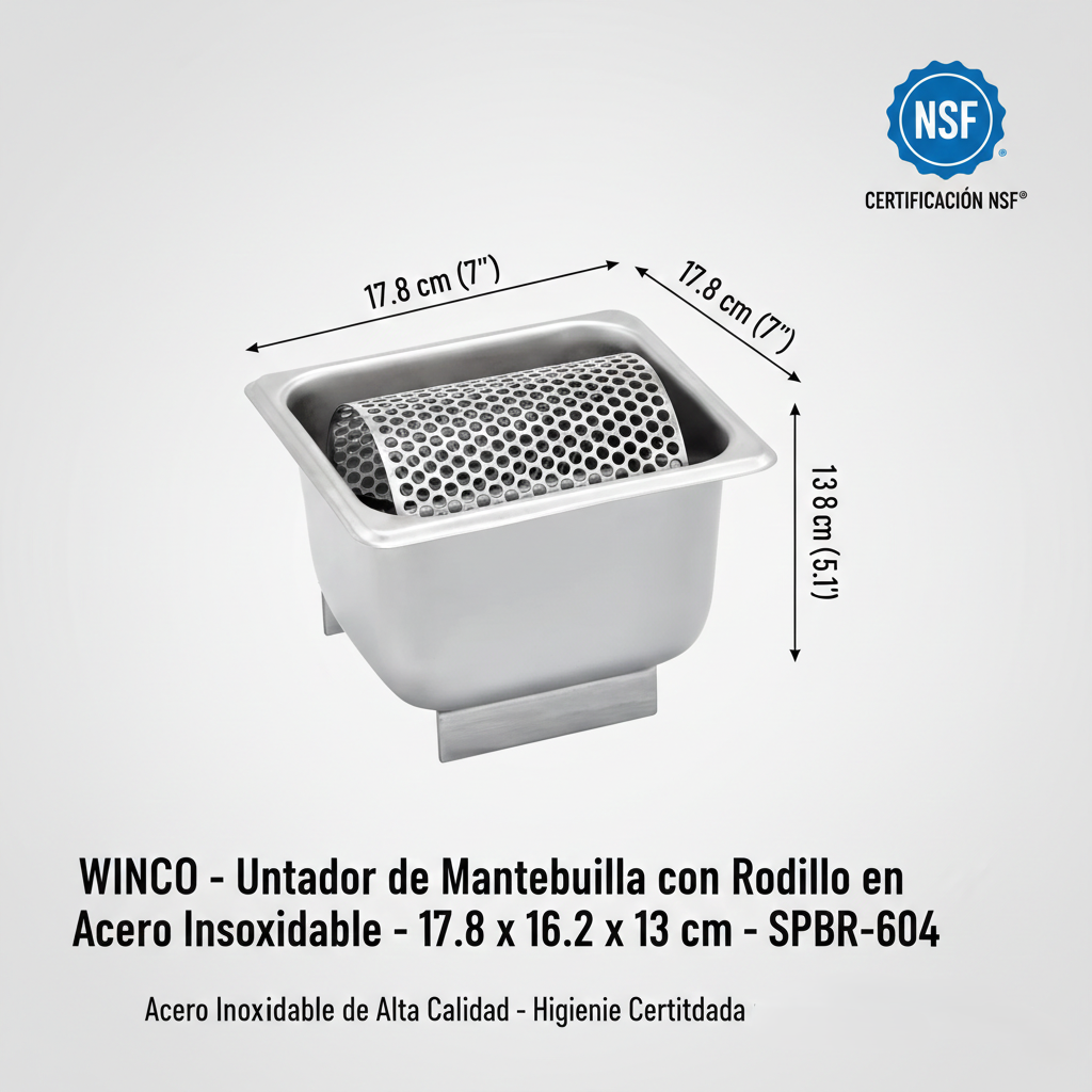 WINCO - Untador de Mantequilla con Rodillo en Acero Inoxidable - 17.8 x 16.2 cm (7