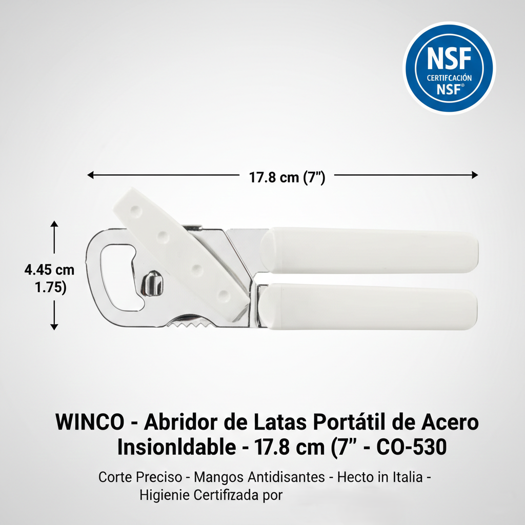 WINCO - Abridor de Latas Portátil de Acero Inoxidable - 17.8 cm (7