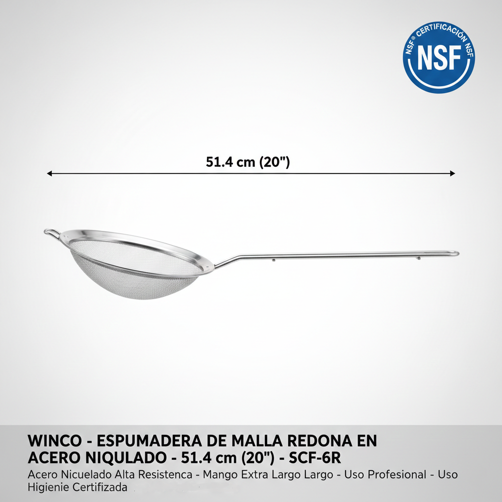 WINCO - Espumadera de Malla Redonda en Acero Niquelado - 16.5 cm (6.5